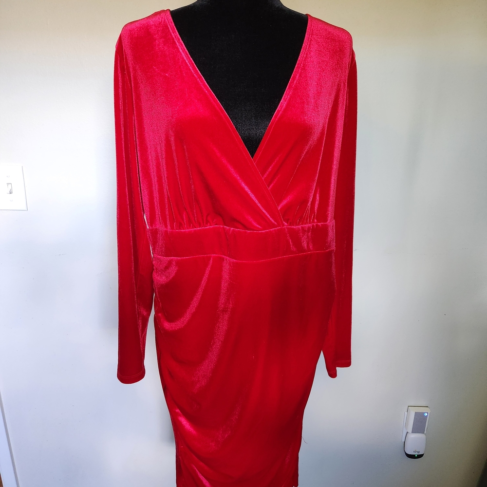 Forever 21 Red Ruched Wrap Dress Long Sleeve